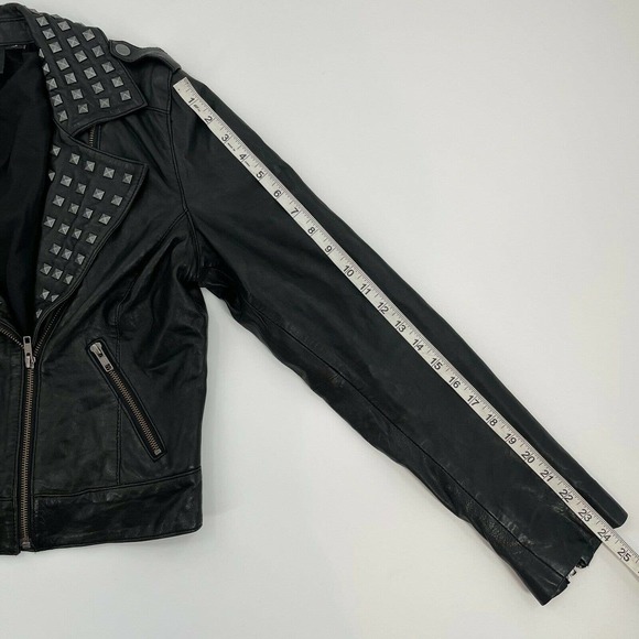 Trouve Leather Jacket Black Studded Moto Zip Biker - Picture 7 of 9